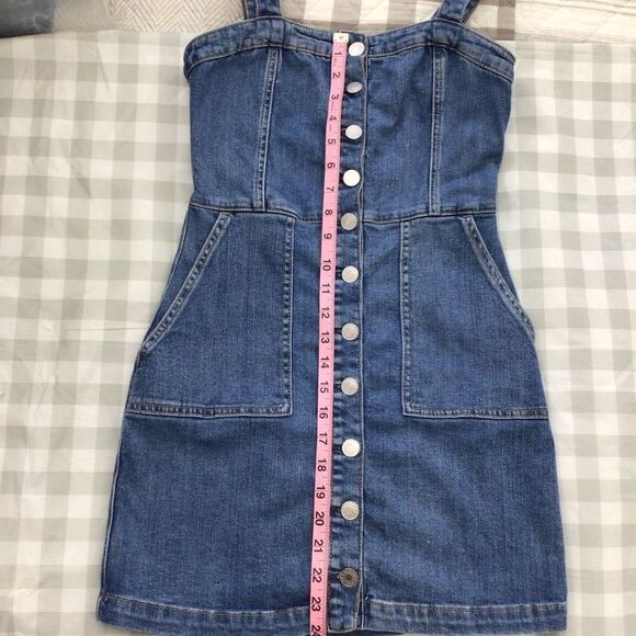 GARAGE denim short dress romper mini dress jeans XS pockets button up sexy - Picture 8 of 14